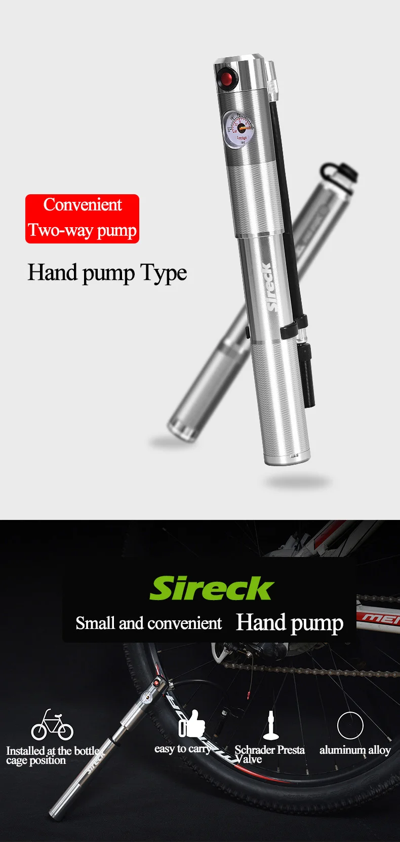 Sireck велосипедный насос портативный велосипедный мини-насос 100-210 PSI ручной воздушный насос шаровая шина игрушки Надувное устройство Езда по горной дороге Надувное устройство
