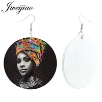 jweijiao afro queen wood earrings africa lady woman black girl painting drop earring retro handmade wooden hiphop jewelry wd236