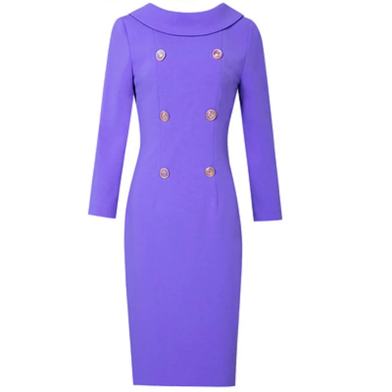 

Solid Office lady slim dresses 2021 Autumn Spring casual double-breasted dress women's print professional high waist skirt plus