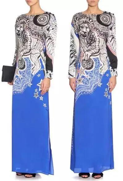

Antumn New Style Fashion Bohemian Print Stretch Slim Fit Long Dress Plus Size Dresses for Women