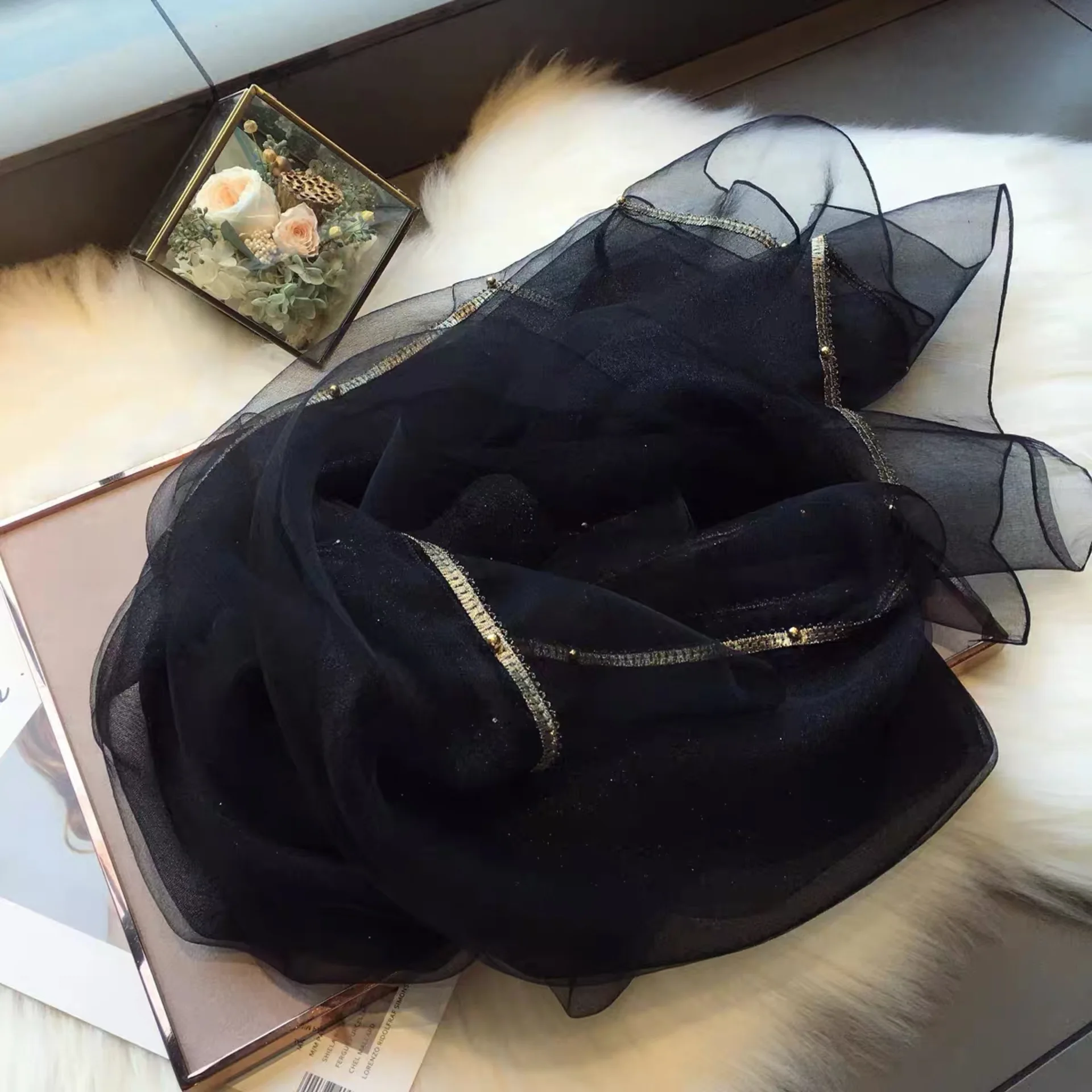 

Women Silk Scarf Fashion Silk Shawl Fashion Head Covering Ladies Professional Small Black