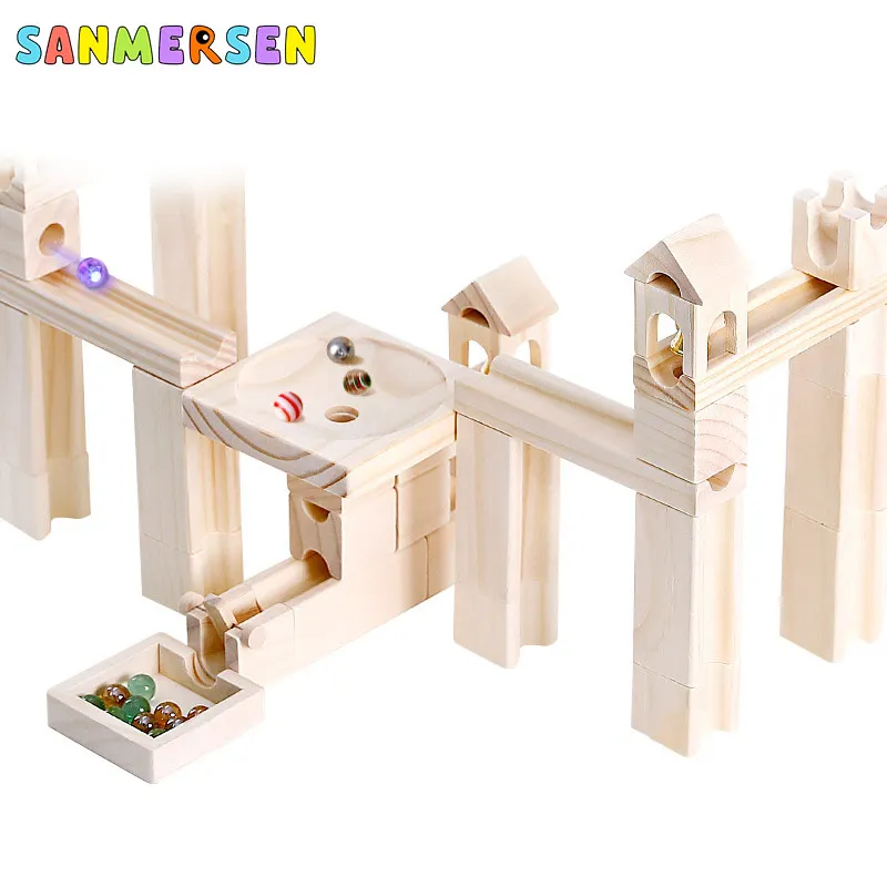 45 50 шт Детские деревянные трековые строительные блоки игрушки Marble Racing Run Maze Ball