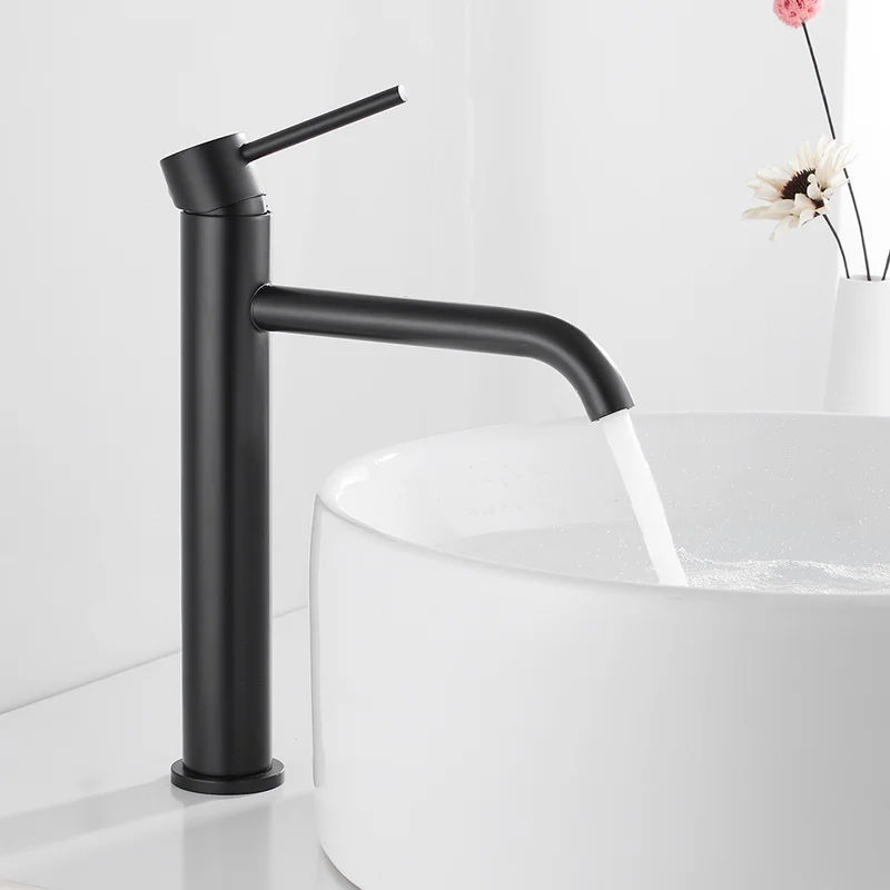 High Bathroom Basin Faucet White/Black/Brushed Taps Wash Hand Face Single Lever Mixer Washbasin Faucets with Hose HOTBEST