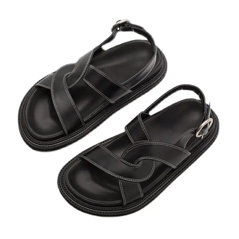 

Mazefeng 2021 Новая женская кожаная обувь летние сандалии с ремешком и пряжкой пляжные сандалии крутая женская обувь размер 35-39