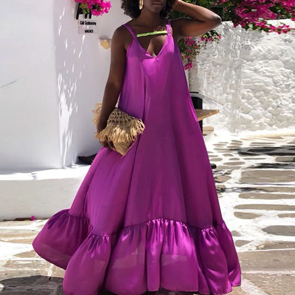 

2021 Summer New Fashion Western Style Women's Dress Loose Casual Sexy Backless Oversize Solid Color V-neck Swing