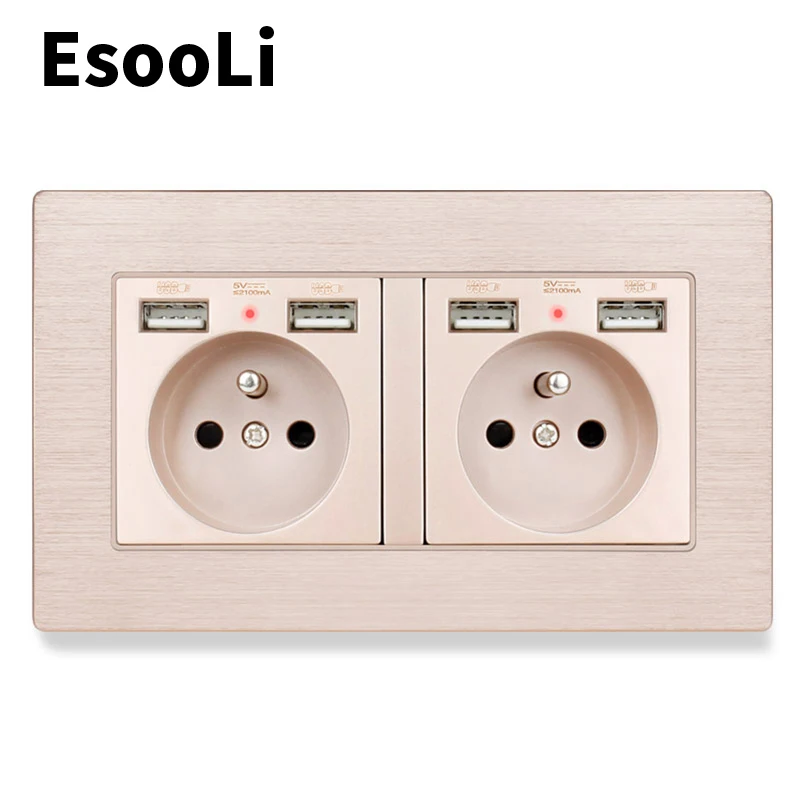 Золотая французская стандартная настенная розетка Esooli с 4 USB-портами для зарядки