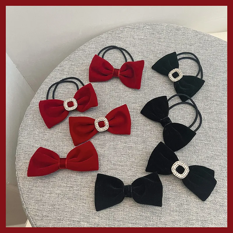 

New Year's Day wine red black bow hairpin bangs clip hair ring Korean hair accessories headdress girl hair rope