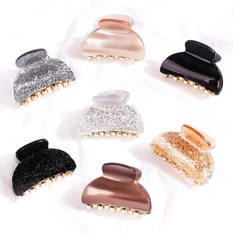 

Korean Fashion Acrylic Grab Clip Solid Color Shiny Acrylic Small Hairpins Geometric Solid Color Leopard Print Hair Accessories