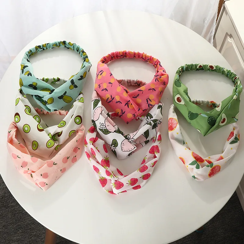 

Summer Bohemia Style Headbands Fruit Print Hairband Soft Imitated Silk Turban Bandanas Elastic Hair Bands Women Hair Accessories