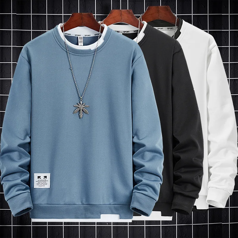 

2021 Trendy Fashion Autumn Mens Sweatshirt O-Neck Long Sleeve Male Hoodies Solid Color Casual Hip-Hop Streetwear Men Pullover