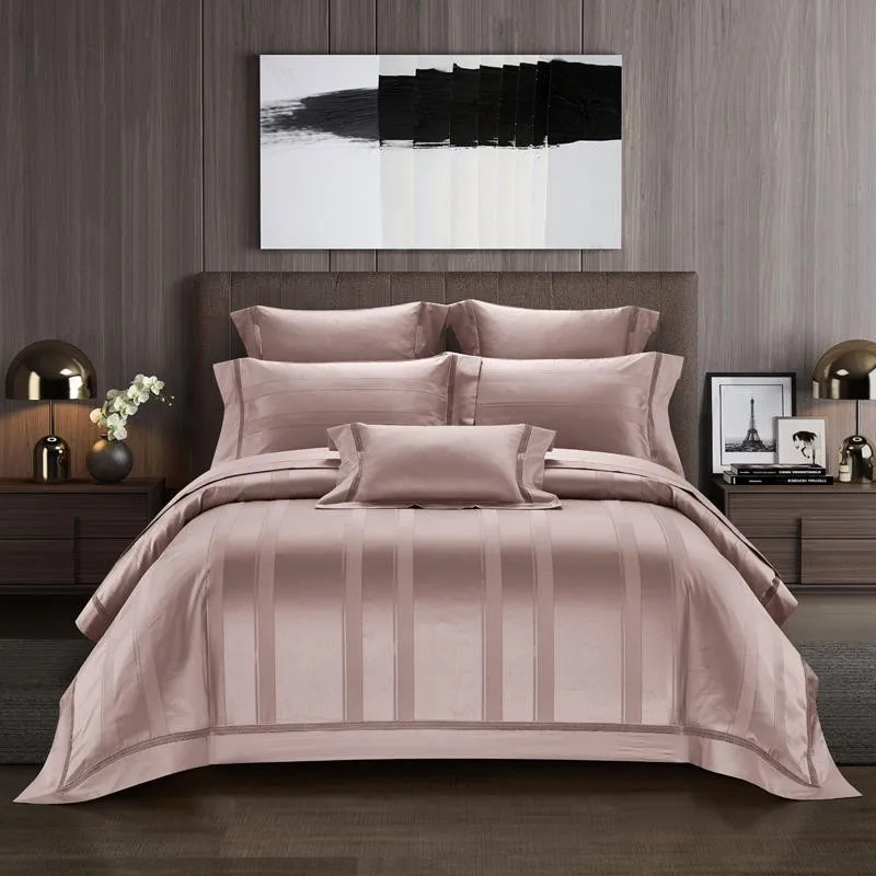 

Luxury 1000TC Egyptian Cotton 4Pcs Duvet Cover Set with Zipper Soft Bed Sheet Pillowcases Grey/Dusty Pink Jacquard Bedding sets