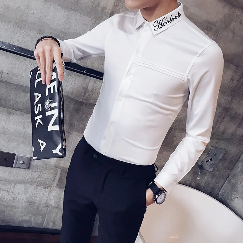 

Black/White Plus Size Men Clothing Casual Shirts Long Sleeve Simple Spring New 2021 Slim Fit Streetwear/Club/Prom Tuxedo 5XL-S