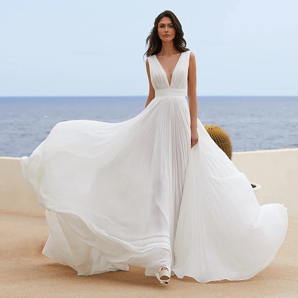 Женское шифоновое платье без рукавов с V-образным вырезом и открытой спиной |