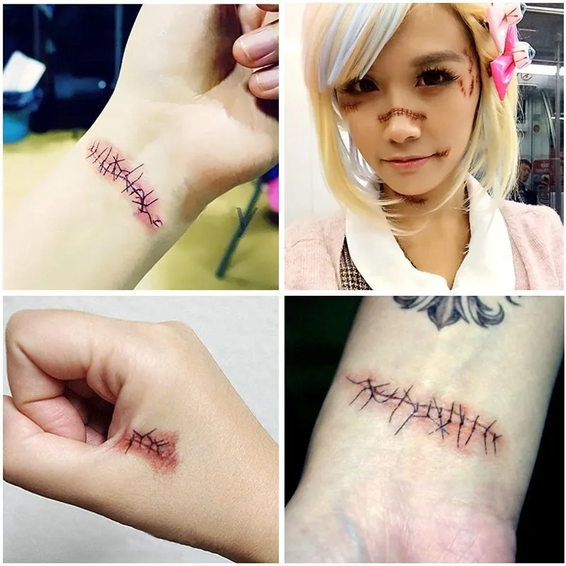 1 шт. стикер татуировки водонепроницаемый Хэллоуин террор рана реалистичные