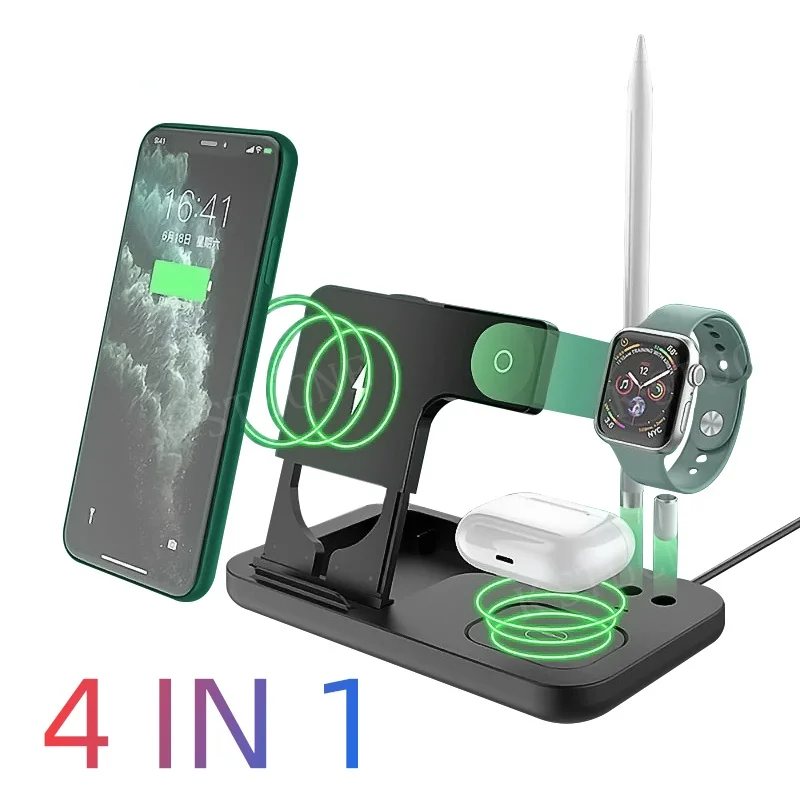 

Wireless Charger Station 15W Fast Wireless Charging Dock 4 In 1 for Apple Watch 6 5 4 3 IPhone 12 11 XS XR X Airpods Pro