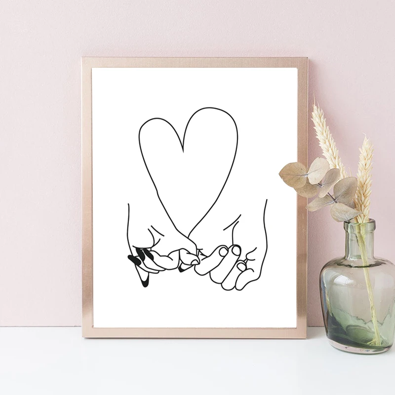 Pinky Promise Abstract Art Print I Love You Personalized Gift Romantic Wall Canvas Painting Custom Name Poster Wedding Gifts | Дом и сад