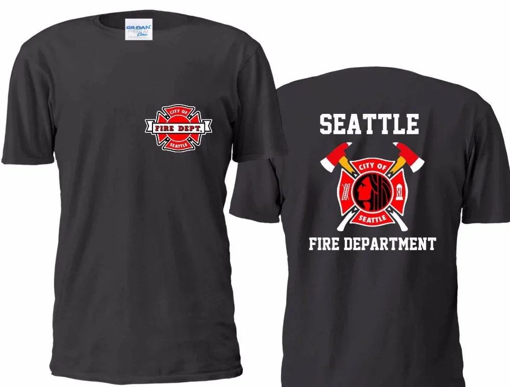 

2019 Fashion 100% Cotton Men T Shirt Tees Custom New Seattle Fire Department T Shirt Size Printed T Shirts Cool Tee 031880