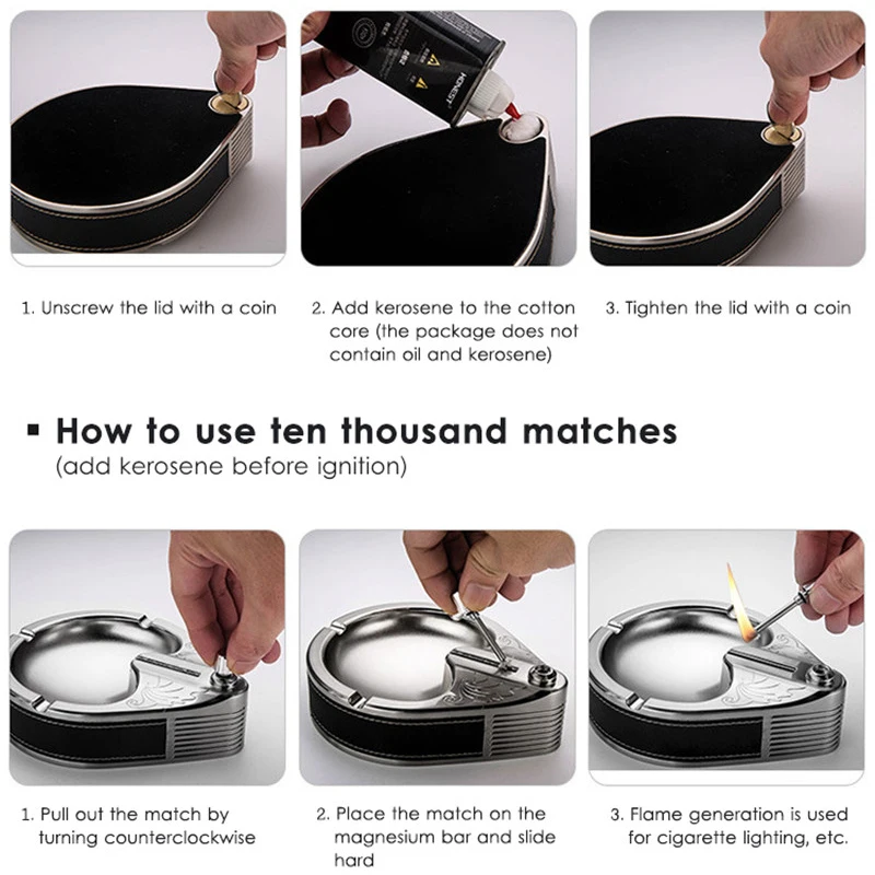 

Million Matches Ashtray Metal Oil Lighter Ashtrays Creative Multifunctional High-end Business Metal Ashtray Desktop Decoration