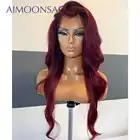 Красный парик из натуральных волос объемная волна 13x4 парик фронта шнурка бордовый парик цветной парик фронта шнурка al предварительно выщипанный с детскими волосами парик Реми 130%