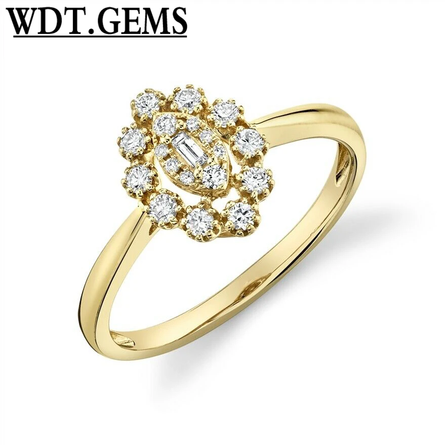 

10K Rose Gold Diamond Baguette Marquise Ring Statement Right Hand Cluster Women