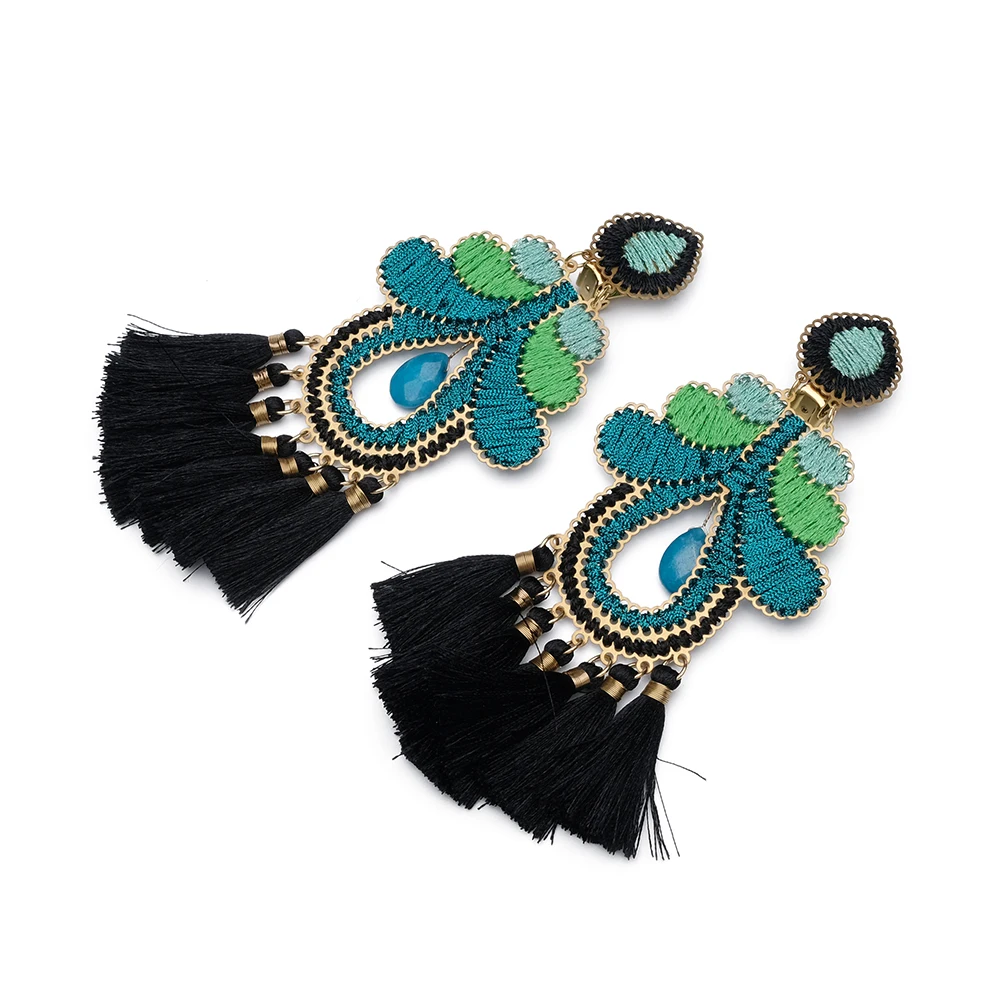

Amorita Ethnic retro embroidered pure handmade knit drop Earrings