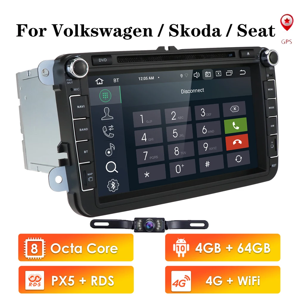 Автомобильный DVD плеер на Android 10 четыре ядра 2DIN 8 дюймов для Volkswagen Golf Plus Passat CC Touran