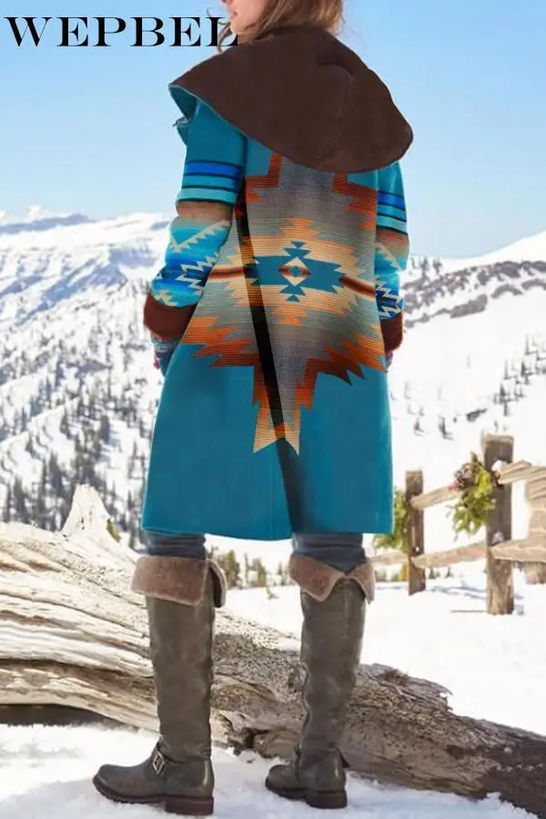 

WEPBEL Autumn Winter Ladies Woolen Coat Sweet Color Patchwork Thickened Warm Long Sleeves Midi-length Woolen Jacket