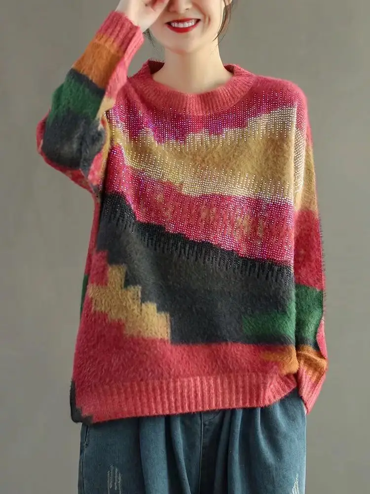 Свитер женский из искусственной норки Свободный Повседневный вязаный свитер с