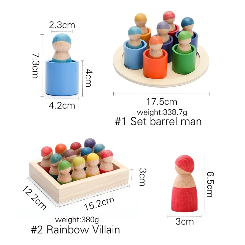 1Set Kids Wooden Rainbow Blocks Doll Montessori Educational Color Cognitive Ability Toy For Children Stacking Baby Gift | Игрушки и