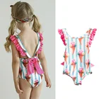 Детский слитный купальник с оборками и открытой спиной