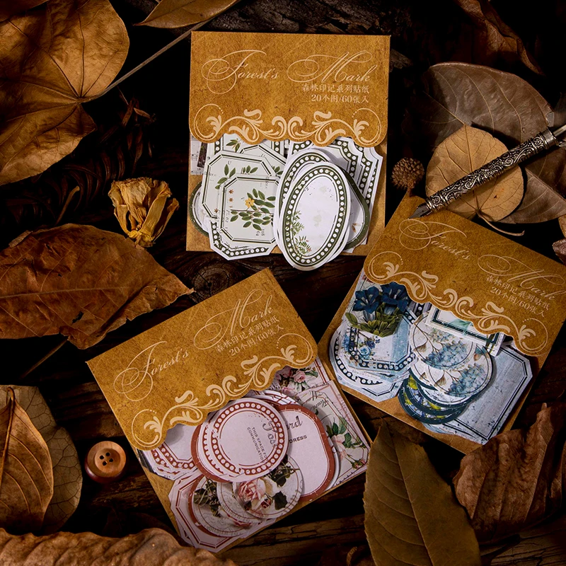 

60pcs Vintage Flower Plants frame Washi Paper sticker package DIY diary Journal decoration sticker album scrapbooking