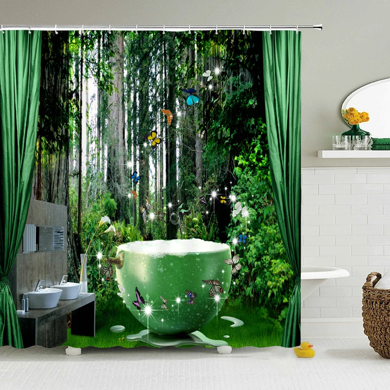 

Green Plant Forest Shower Curtain Waterproof Bathroom Curtain High Quality Polyester Fabric Home Decor With 12 Hook