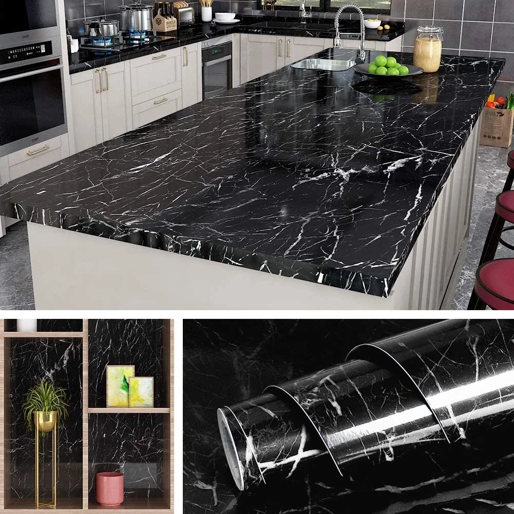 5M Waterproof Marble Self Adhesive Wallpaper Vinyl Film Wall Stickers Bathroom Kitchen Cupboard Room Decoration Sticky Wallpaper