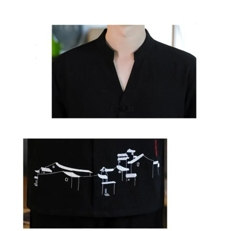 

2021 New Men's 2 Piece Sets Summer Comfortable and Breathable Men Cotton and Linen Tshirt and Trousers