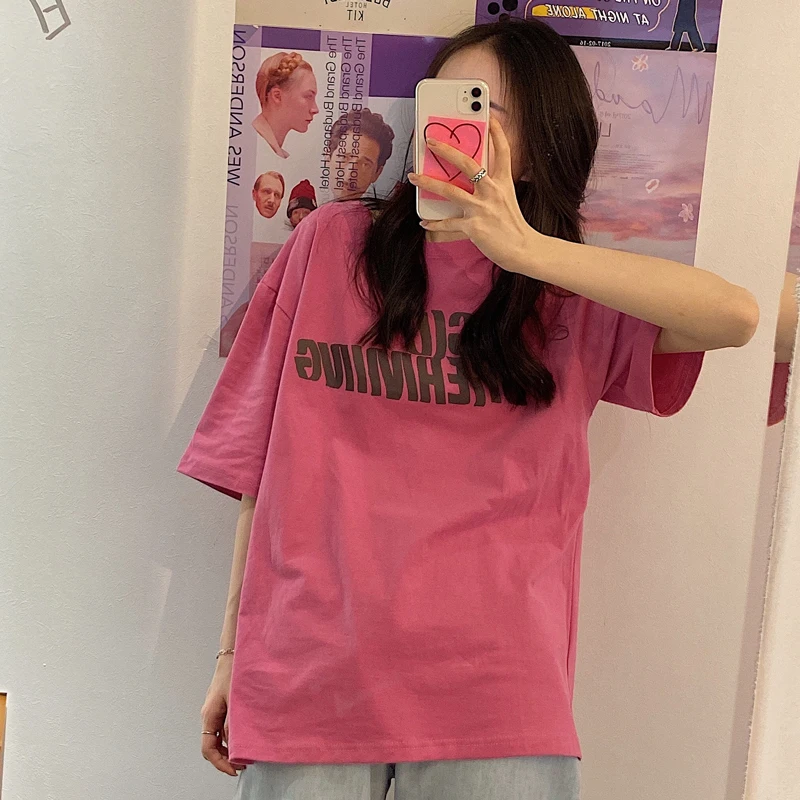 

Hong Kong Style American Style Fashion Brand Short Sleeve T-shirt Women 2021 Loose Korean Style Ins Trendy Harajuku Style Half