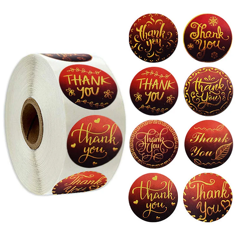 

500 шт., красные наклейки «Thank You»