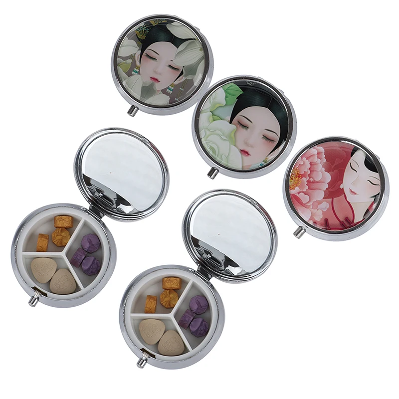 

Portable Pill Box Folding Pill Case Travel Metal Pill Cutter Medicine Organizer Makeup Storage Container Random