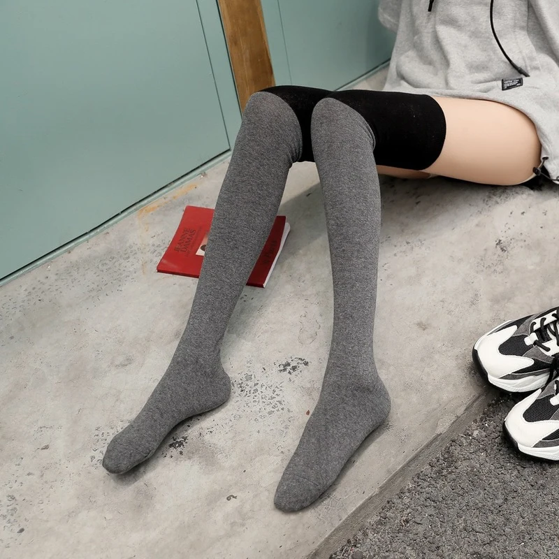 

Korean Style Women Long Stockings Splicing Cotton Knee High Socks Winter Ma'am Warm Little Girl Sexy Fashion Socks Long56CM