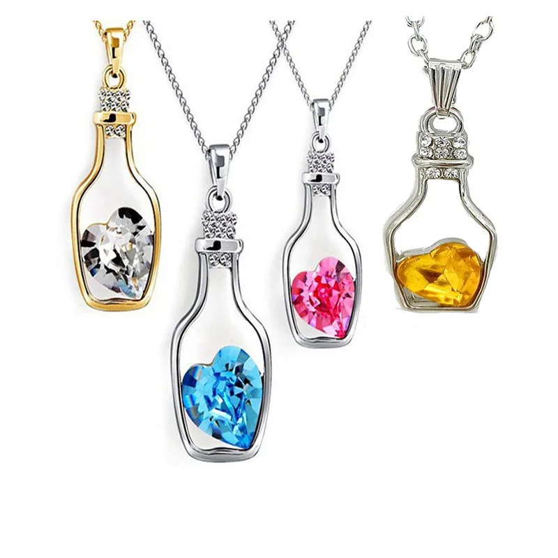 

Necklace Heart-shaped Crystal Metal Necklace For Women Diamond Bottle Pendant Jewelry Women's Neck Chain Aesthetic ValentinesDay