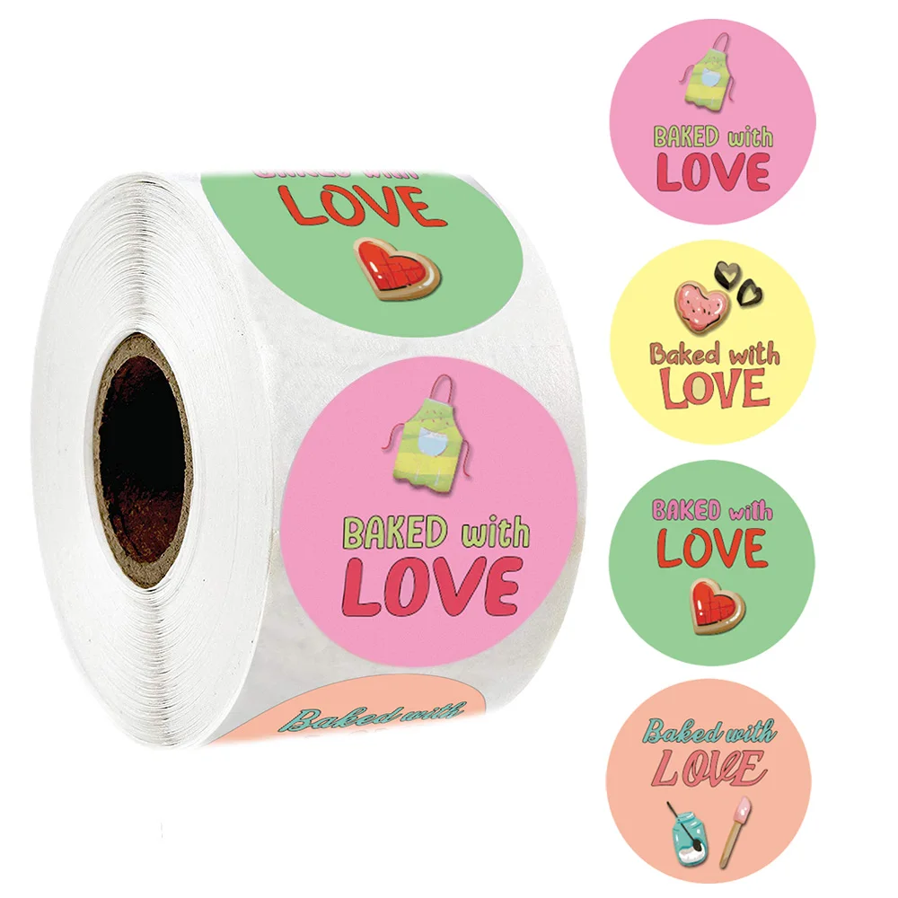 

500pcs Stickers for Kids Baked With Love Colorful Cute Sticker for Festival Wedding Baking Food Labels 1'' Waterproof Seal Label