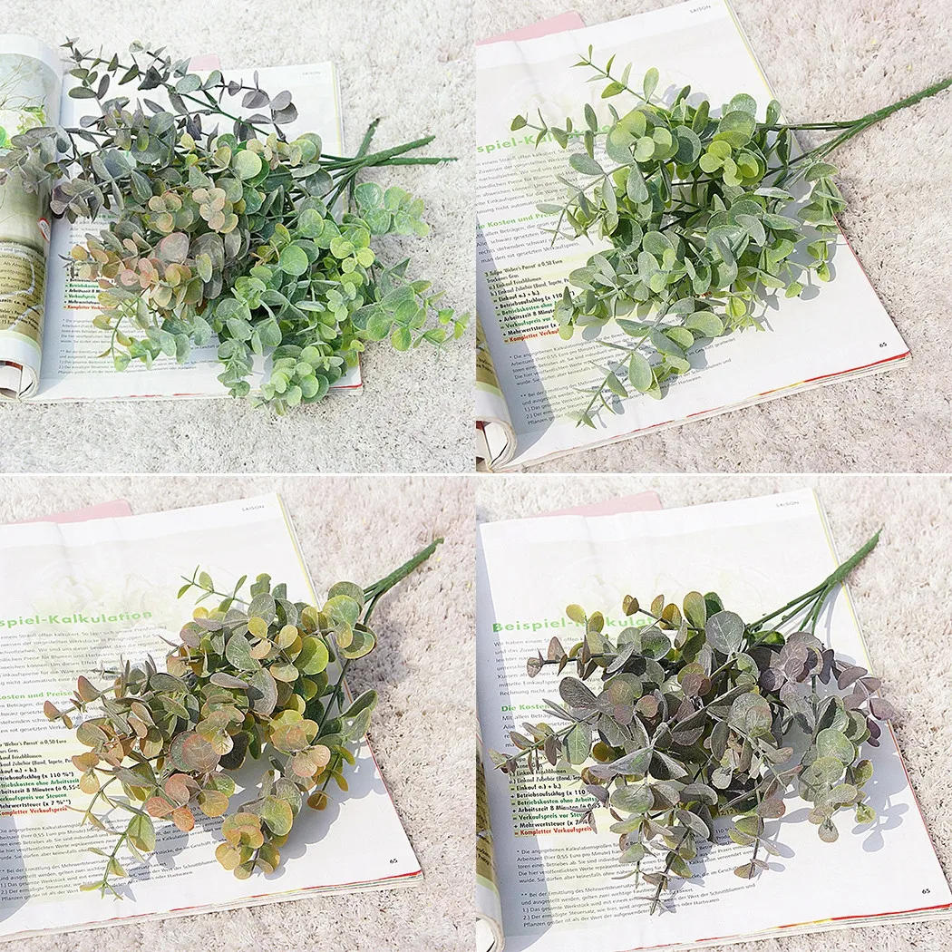 

Artificial Flowers Fake Eucalyptus Leaves Plastic Artificial Greenery Flowers Diy Plant Bouquet Faux Plants Wedding Home Decor
