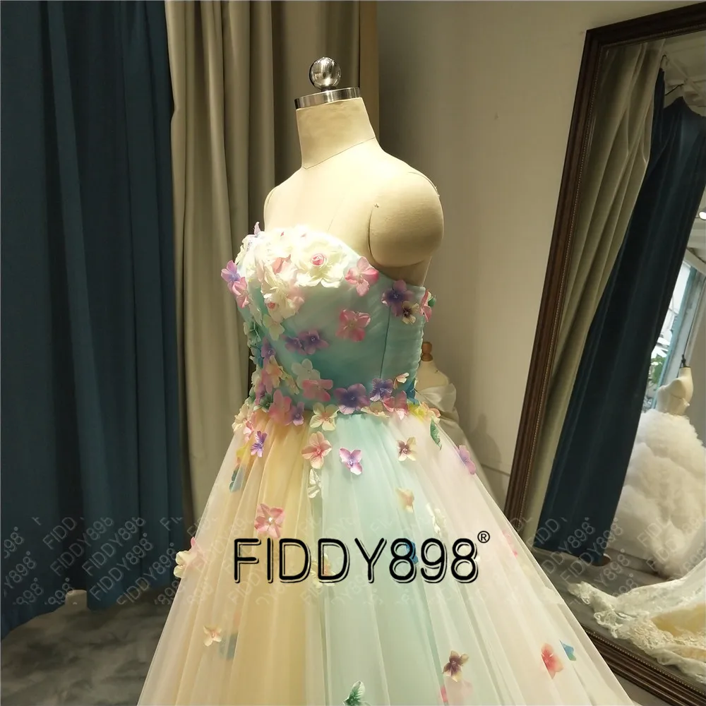 Многоцветные свадебные платья тюль 3D цветы Радуга Vestido de Novia 2019 robe mariage | Свадьбы и