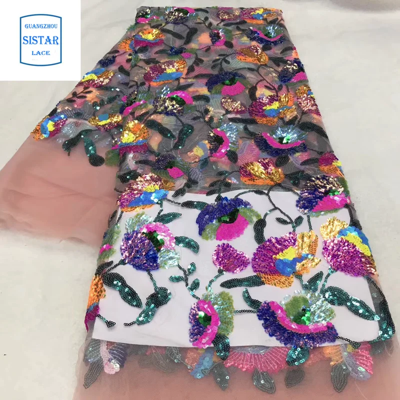 Нигерийская кружевная ткань высокого качества розовая вышитая тюль 2020