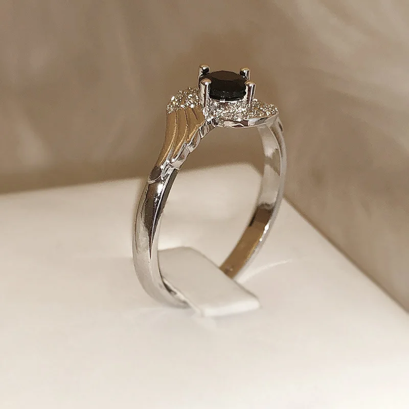 925anillos серебряное черное циркониевое кольцо модное простое женское классическое
