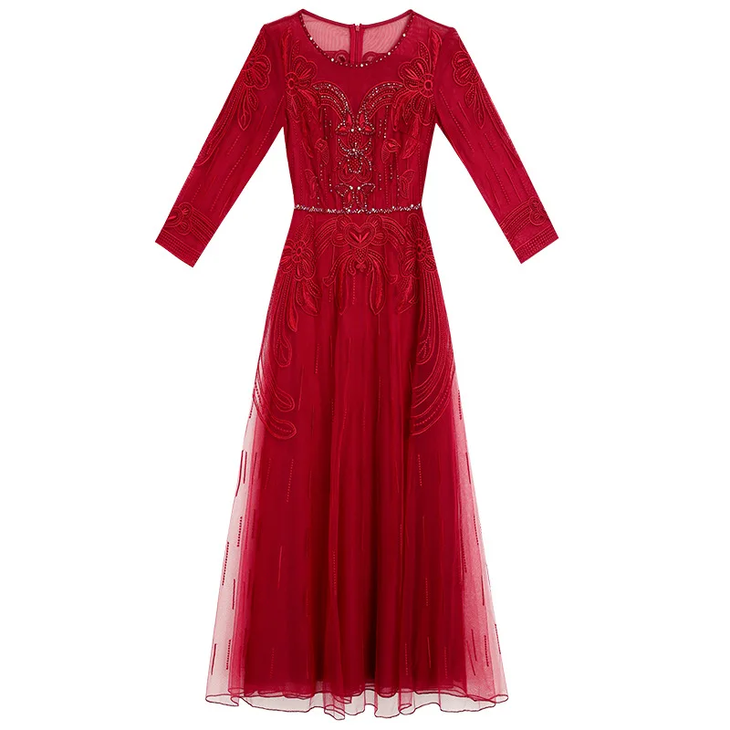 

Party Wedding Luxury Vestidos 2021 Spring Summer Women Exquisite Embroidery Beading Deco Red Pink Long Party Ladies Dresses XXXL