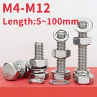 m4 m5 m6 m8 m10 m12 304 stainless steel hexagon bolt screw and nut set large full extension screw
