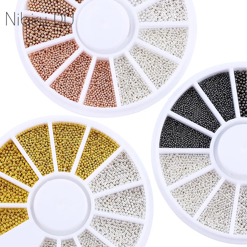 Металлические икры для ногтей 2 размера золотистые серебристые розовые золотые