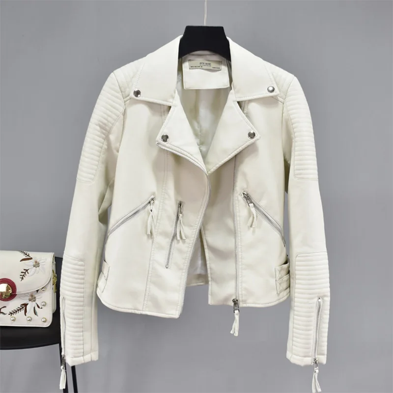 Fitaylor Женская Осенняя куртка из искусственной кожи с отложным воротником и