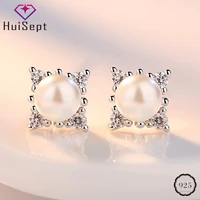 huisept fashion 925 silver pearl earrings zircon gmestone ear studs for female jewellery wedding party gifts ornaments wholesale
