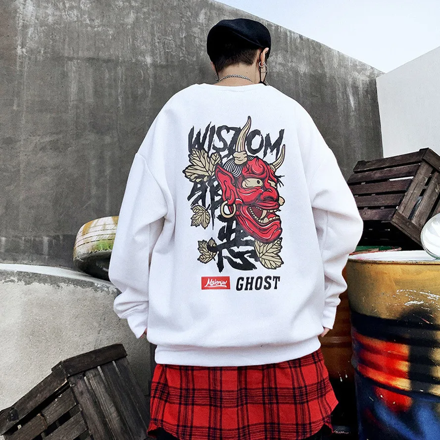 Мужские повседневные свитшоты в стиле хип-хоп с китайской вышивкой флисовые